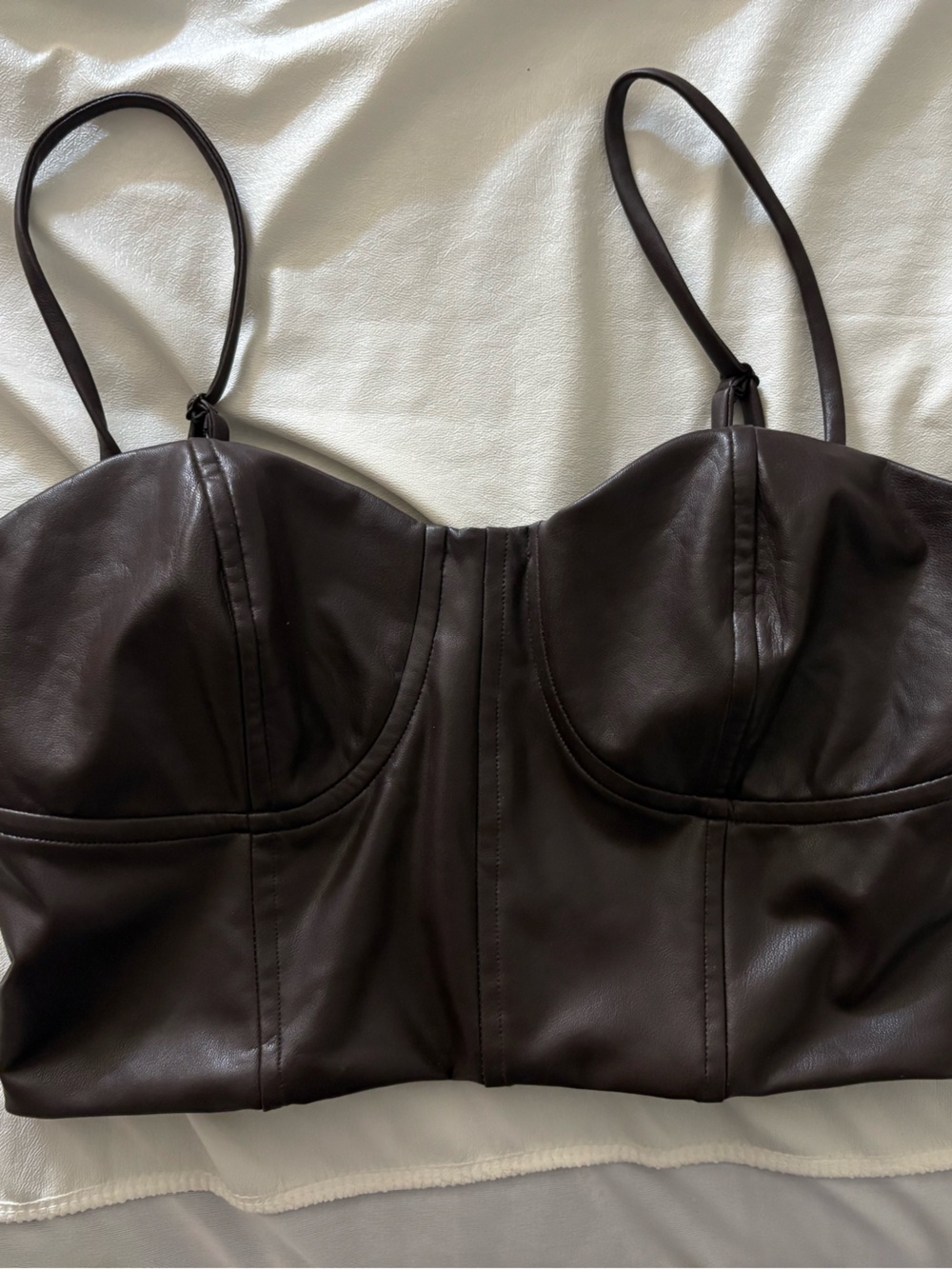 Express Dark Brown Leather Crop Bustier Top